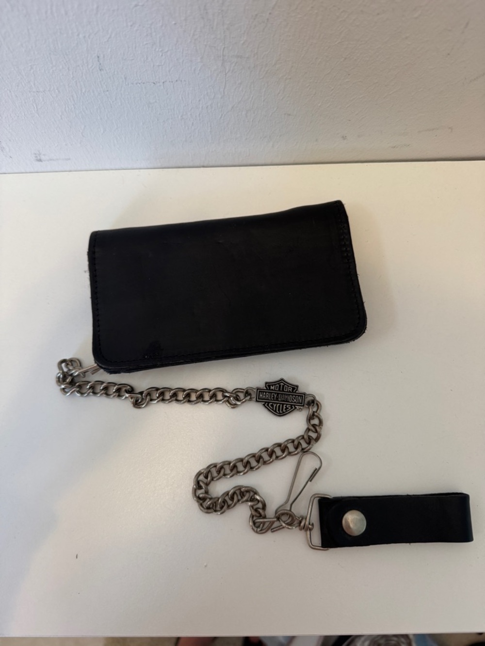 Harley-Davidson Black Leather Chain Wallet Biker Trifold Logo Embossed - Picture 8 of 16